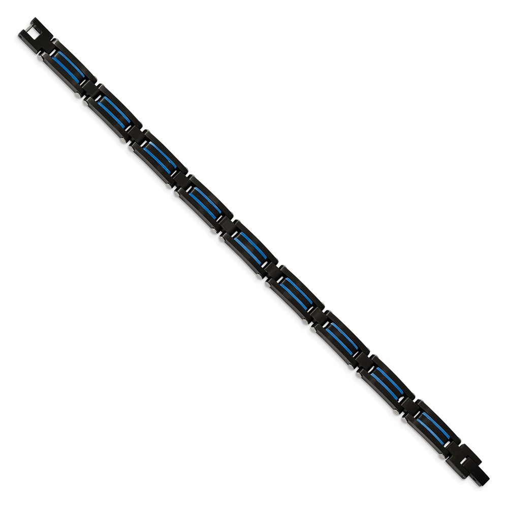 Stainless Steel Brushed and Polished Black/Blue IP-plated 8.5in Bracelet 8.5 inches