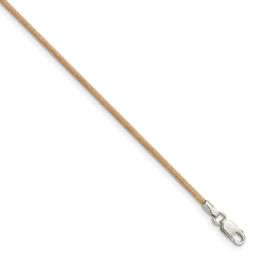 Sterling Silver 18inch 1.5mm Natural Leather Cord Necklace 18 Inches