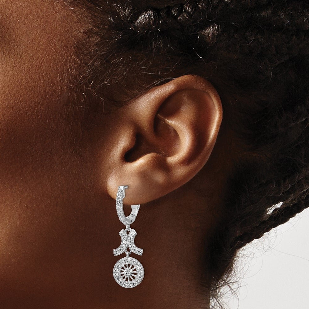 Sterling Shimmer Sterling Silver Rhodium-plated 74 Stone CZ Fancy Dangle Hinged Hoop Earrings