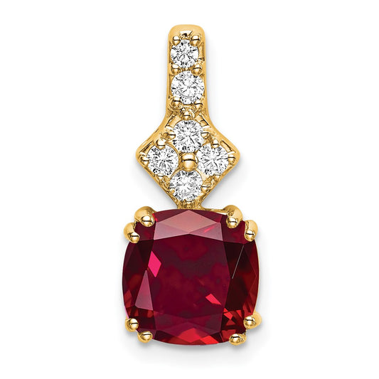 14k 1/5 carat Lab Grown Diamond VS/SI+ G+ and Lab Created Ruby Pendant