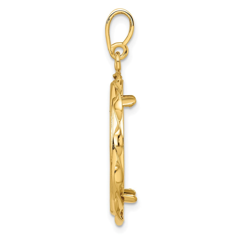 Wideband Distinguished Coin Jewelry 14k Polished Hand Twisted Ribbon 22.0mm Prong Coin Bezel Pendant