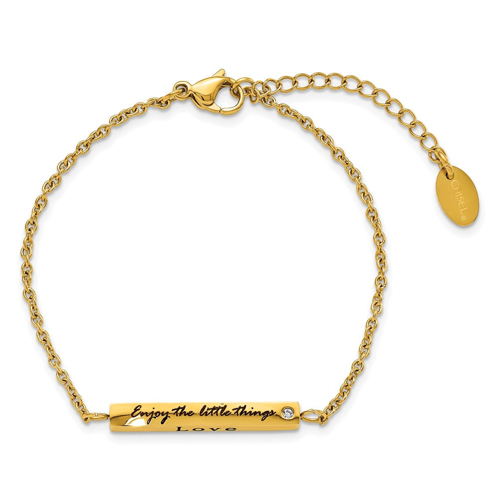 Stainless Steel Polished Yellow IP CZ Enjoy the little w/1.5in ext Bracelet 7 inches