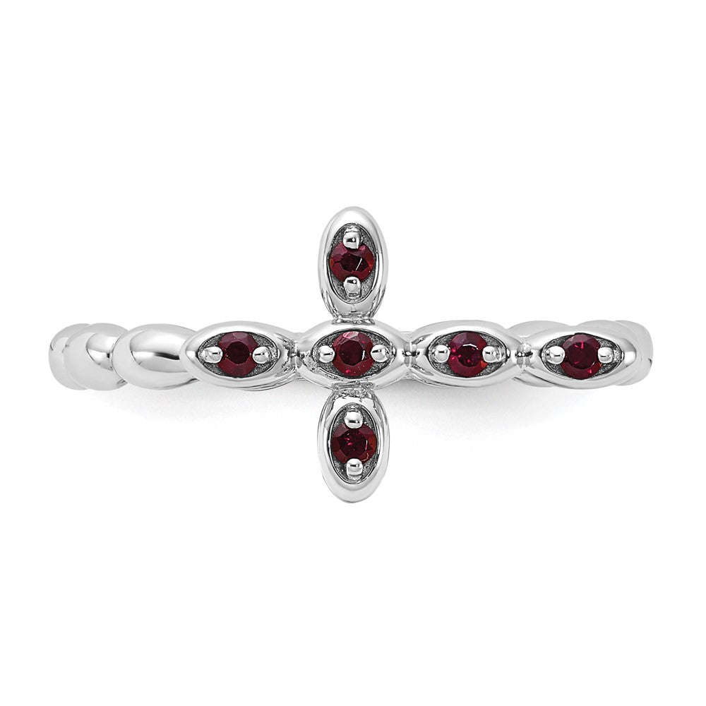 Sterling Silver Stackable Expressions Rhodium-plated Garnet Cross Ring Size -9