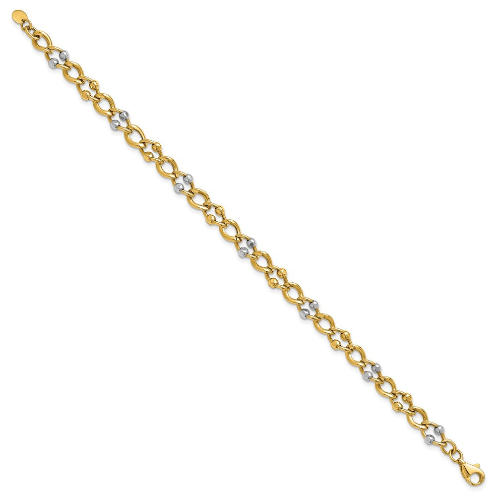 10K Two-tone Polished Fancy Link with Beads Bracelet 7.5  inches