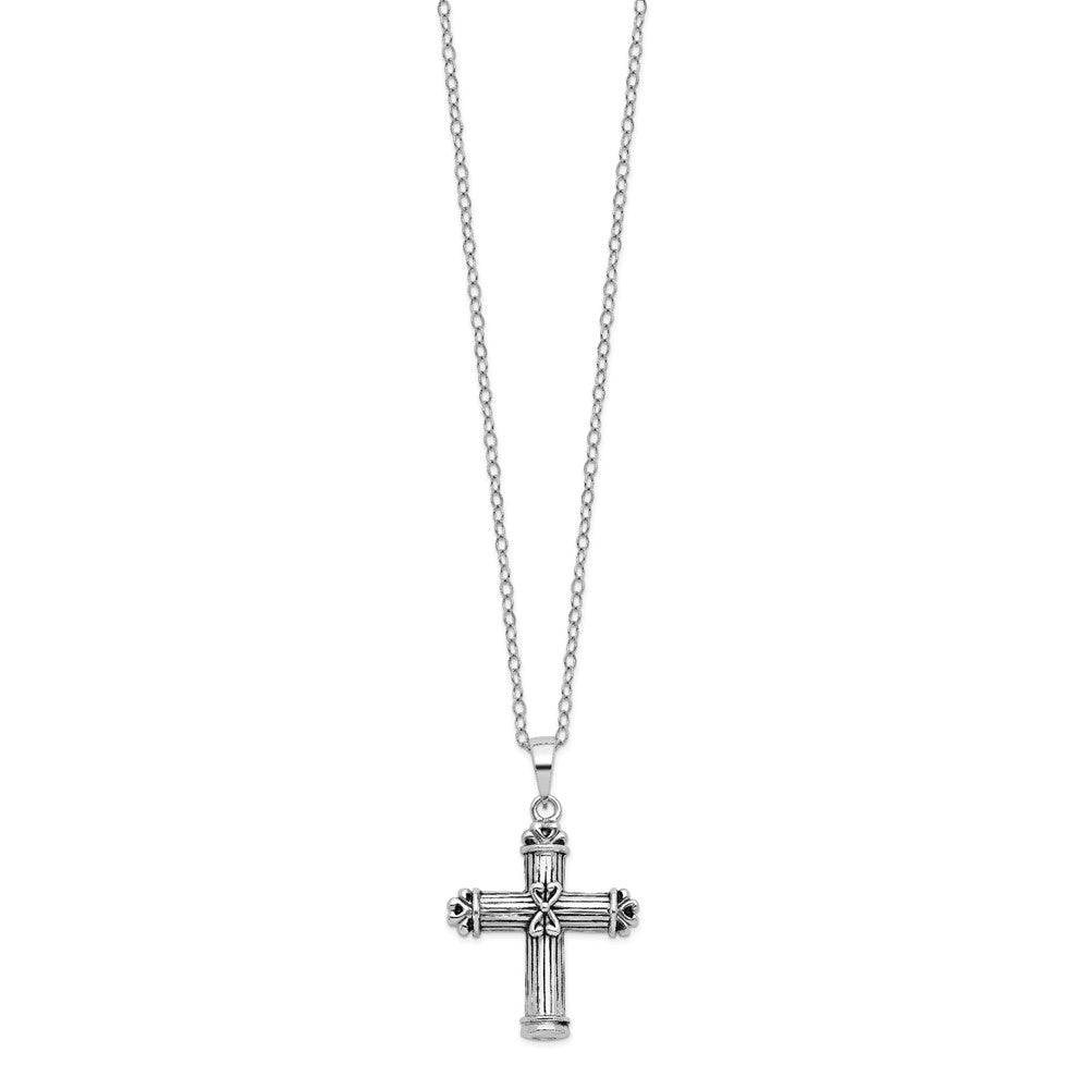 Sentimental Expressions Sterling Silver Rhodium-plated Antiqued Cross Ash Holder 18 Inch Necklace 18 Inches