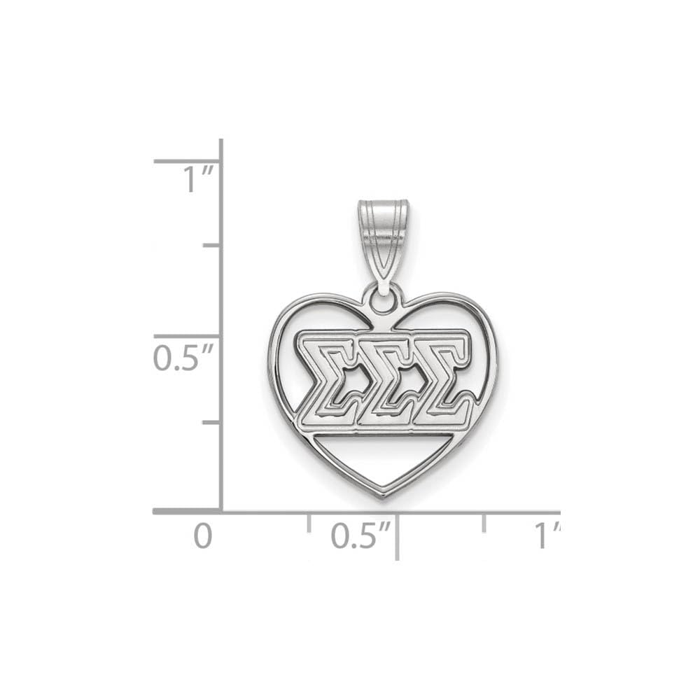 Sterling Silver Official Licensed Greek Sororities Sigma Sigma Sigma (???) Heart Pendant