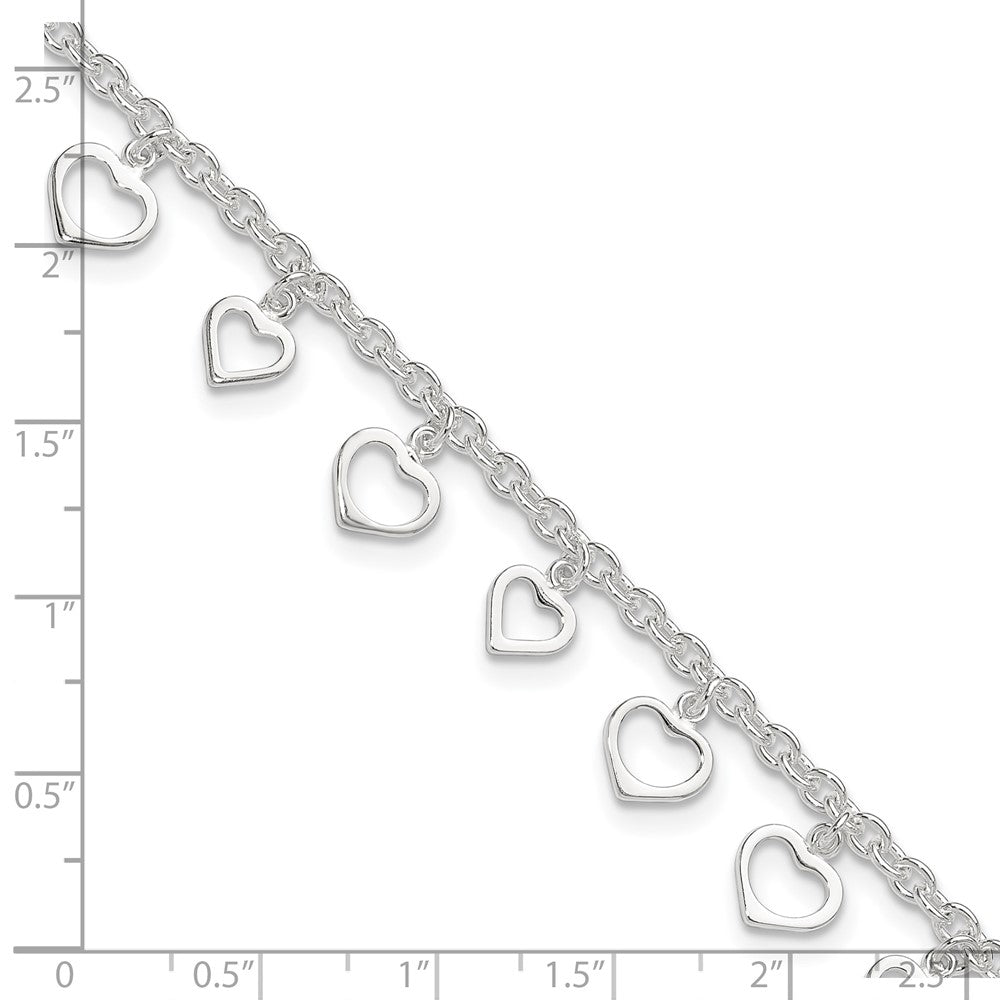 Sterling Silver 8 in Plus 1in Ext Polished Heart Anklet 9 inches