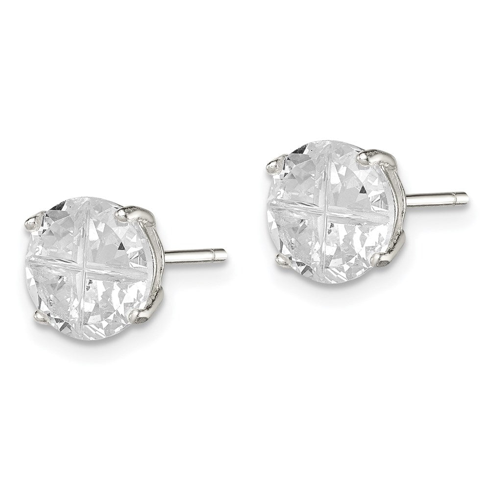 Sterling Silver Polished 11mm Round CZ Bezel Set Dangle Earrings
