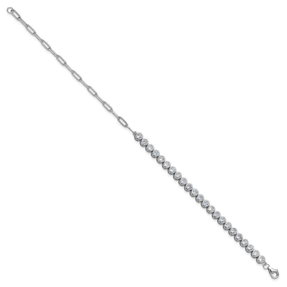 Cheryl M Sterling Silver Rhodium-plated Polished Bezel Set CZ and Paperclip Link Bracelet