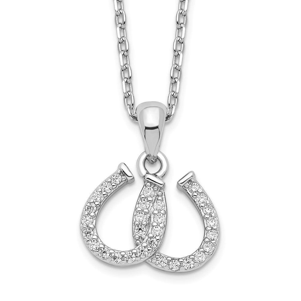 Sterling Silver Rhodium-plated CZ Double Horseshoe Necklace 15.5 Inches