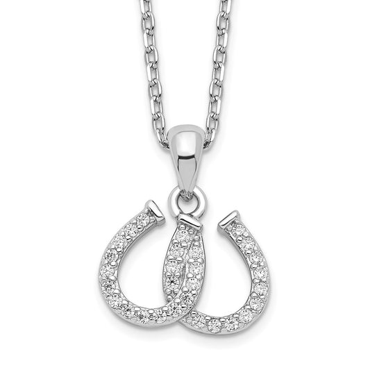 Sterling Silver Rhodium-plated CZ Double Horseshoe Necklace 15.5 Inches