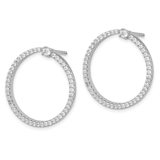 Sterling Silver Rhodium-plated CZ Circle Dangle Post Earrings