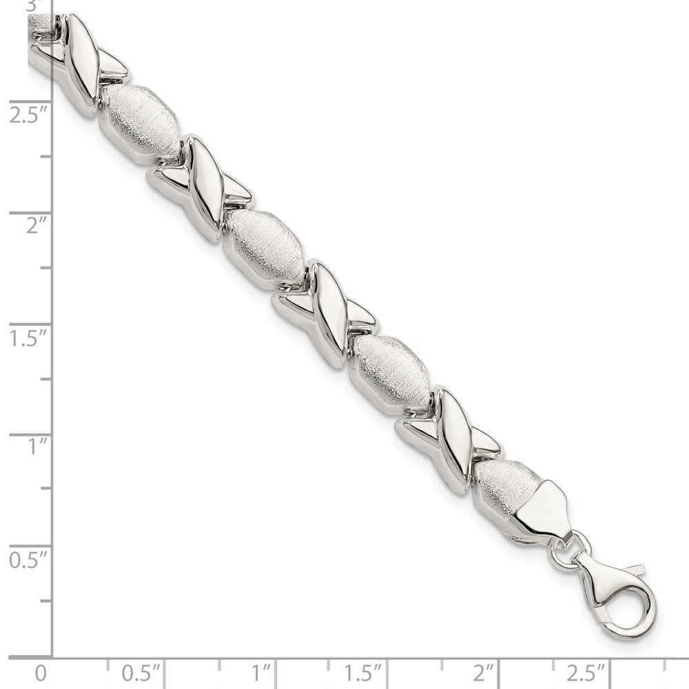 Sterling Silver Polished and Satin X and O Bracelet 7 inches