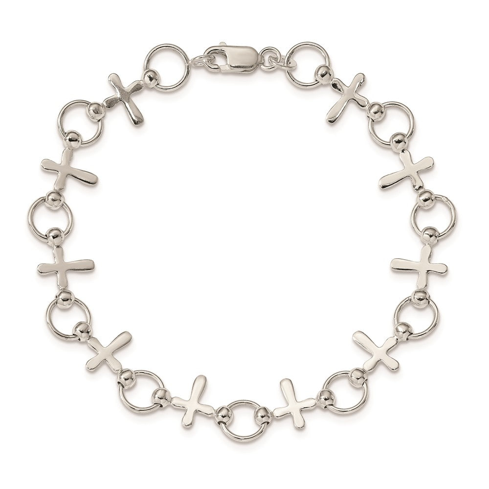 Sterling Silver Cross Bracelet 7.5 inches