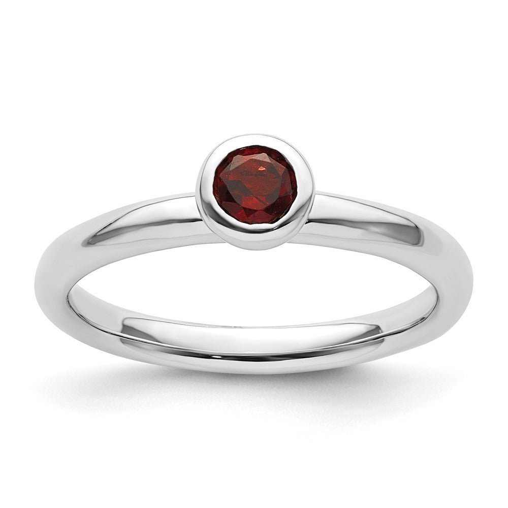 Sterling Silver Stackable Expressions Low 4mm Round Garnet Ring Size -8