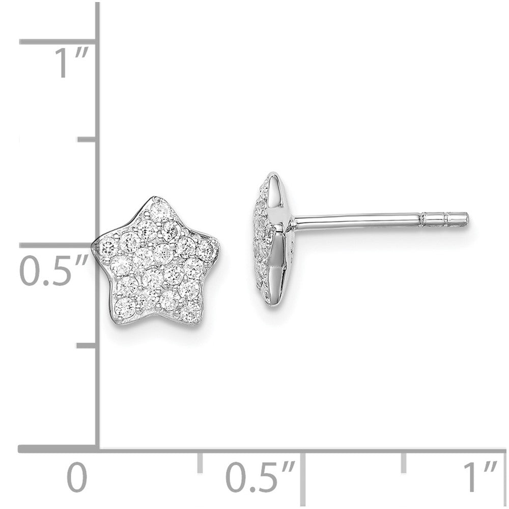 Sterling Silver Rhodium-plated CZ Star Post Earrings