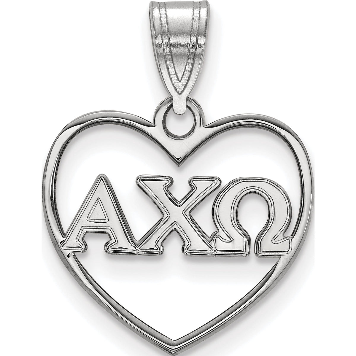 Jewelry by Sweet Pea Sterling Silver Rhodium-plated LogoArt Alpha Chi Omega Sorority Greek Letters Heart Pendant