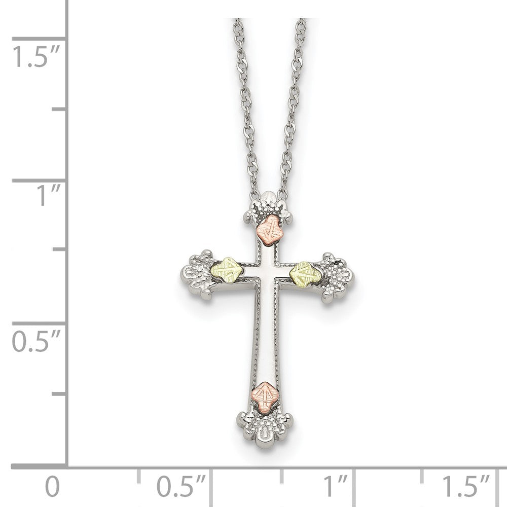 Landstrom's Mt. Rushmore Black Hills Sterling Silver 12K Gold Accents Cross 18 inch Spring Ring Clasp Necklace 18 Inches