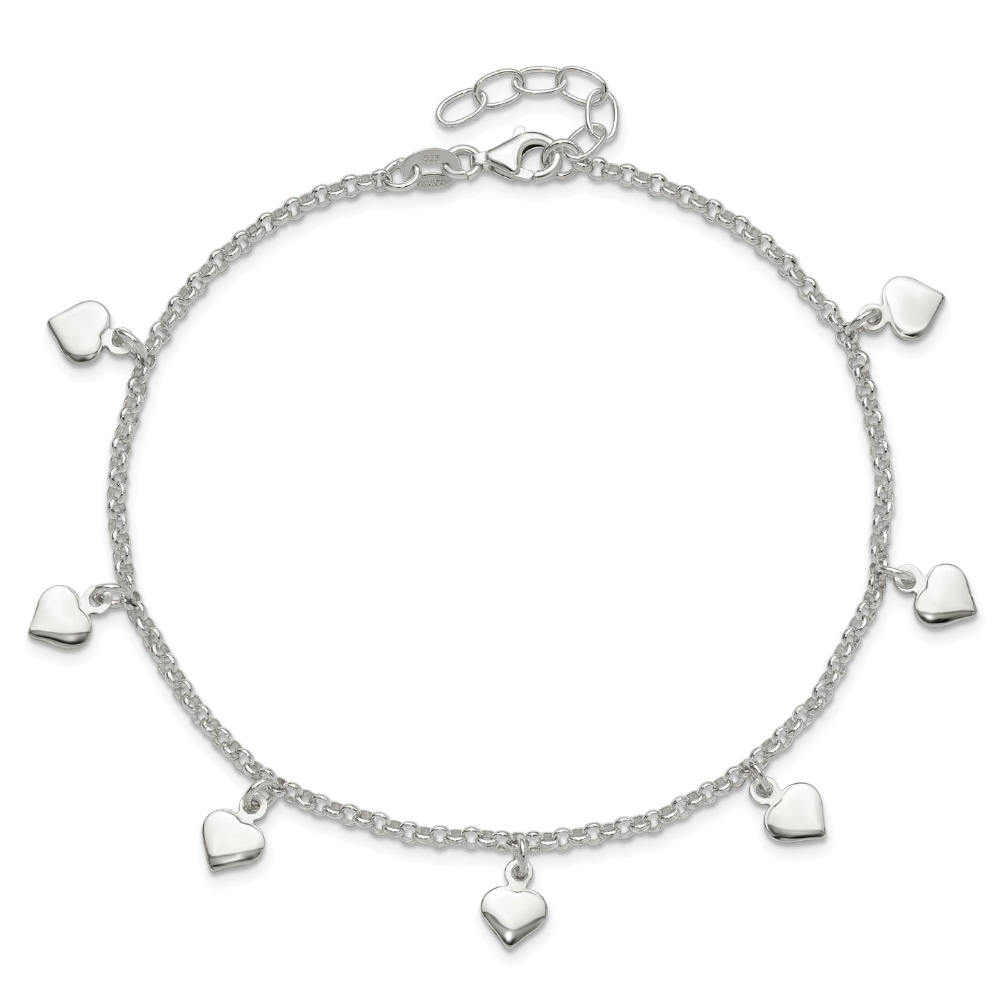 Sterling Silver Polished Hearts Anklet