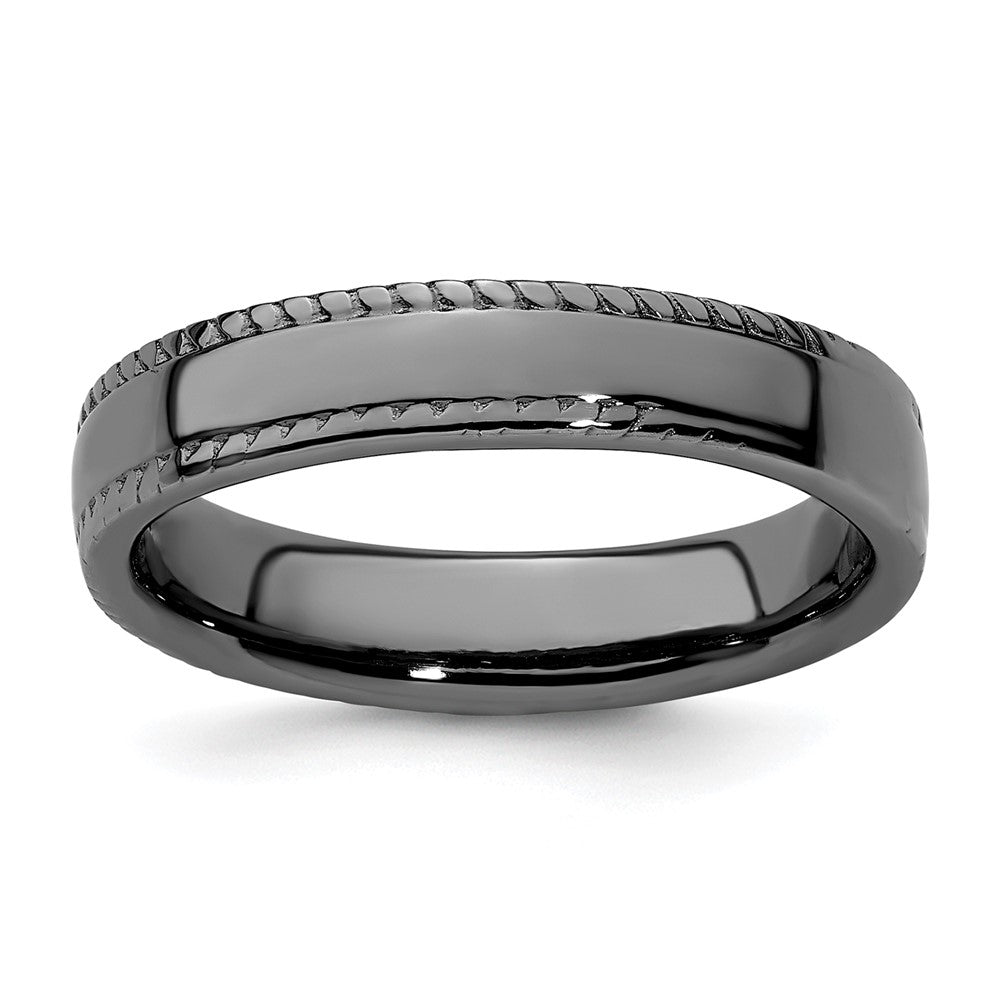 Sterling Silver Stackable Expressions Black-plated Ring Size -10