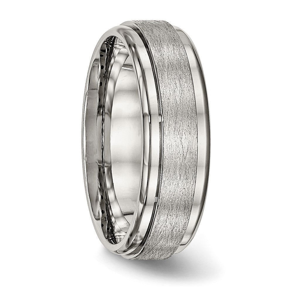 Stainless Steel Brushed and Polished 7mm Ridged Edge Band Size - 9.5