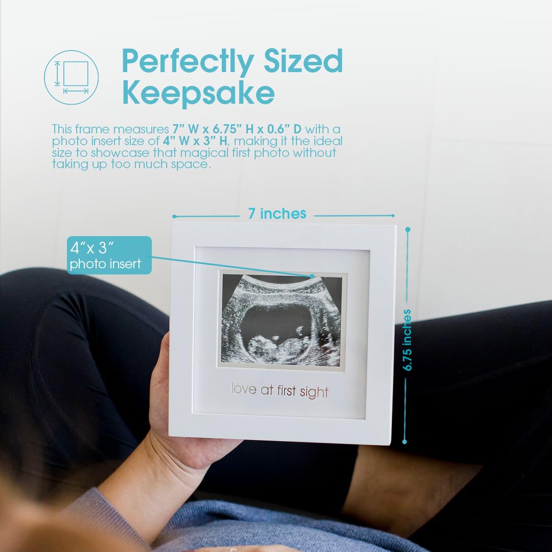 Pearhead Love at First Sight Sonogram Keepsake Picture Frame, Baby Ultrasound, White, 4”W x 3”H Photo Insert