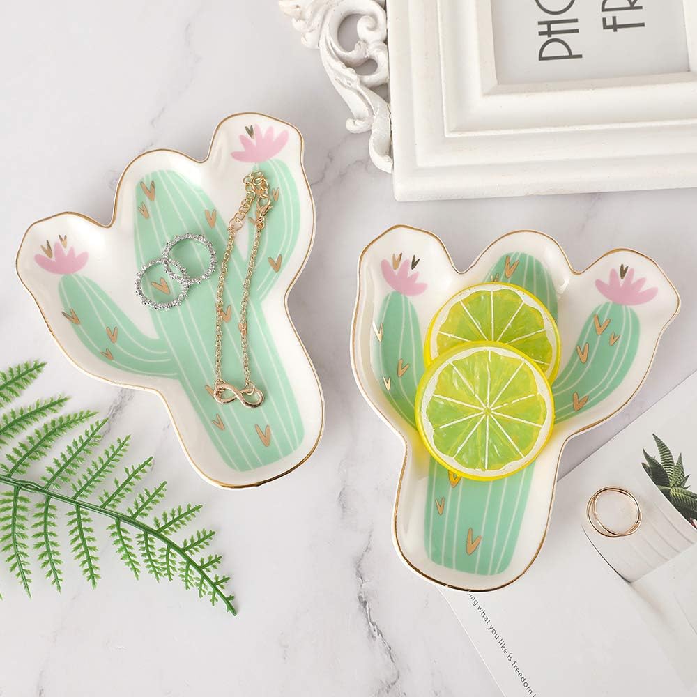 Cactus Ceramic Trinket Plate and Decorative Jewelry Dish