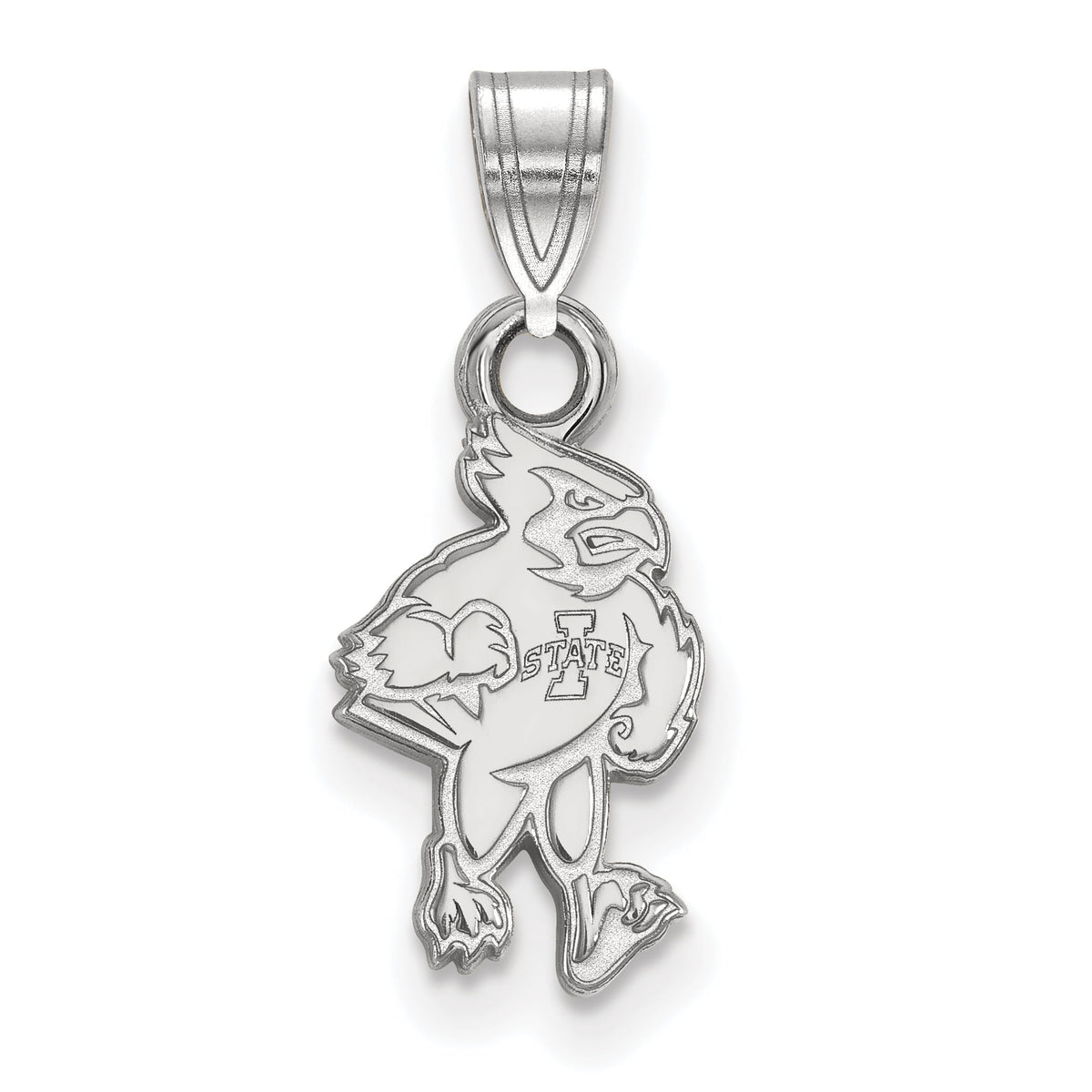 Sterling Silver Rhodium-plated LogoArt Iowa State University Cardinal Small Pendant Q-SS016IAS