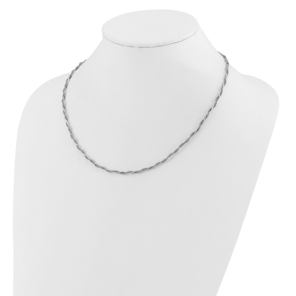 Sterling Silver Rh-plated Polished Twisted w/2in. ext. Necklace