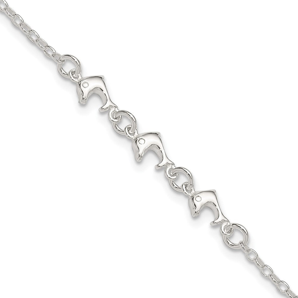 Sterling Silver 3 Dolphins Anklet 9 inches