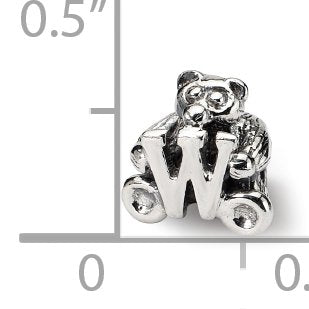 925 Sterling Silver Artisan Oxidized Reflections Letter Name Personalized Monogram Initial W Bead Charm 7.27x7.27mm Wide