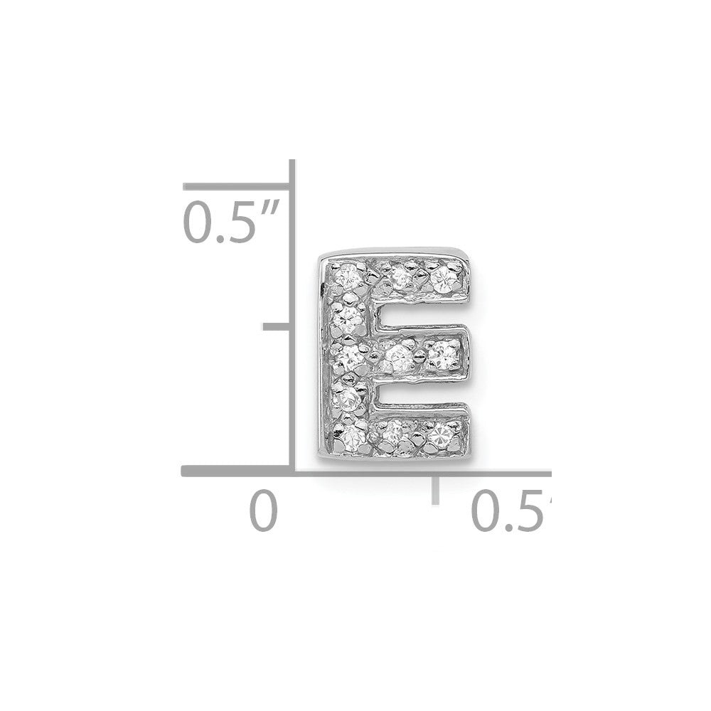 Sterling Silver Polished CZ Initial E Chain Slide Charm
