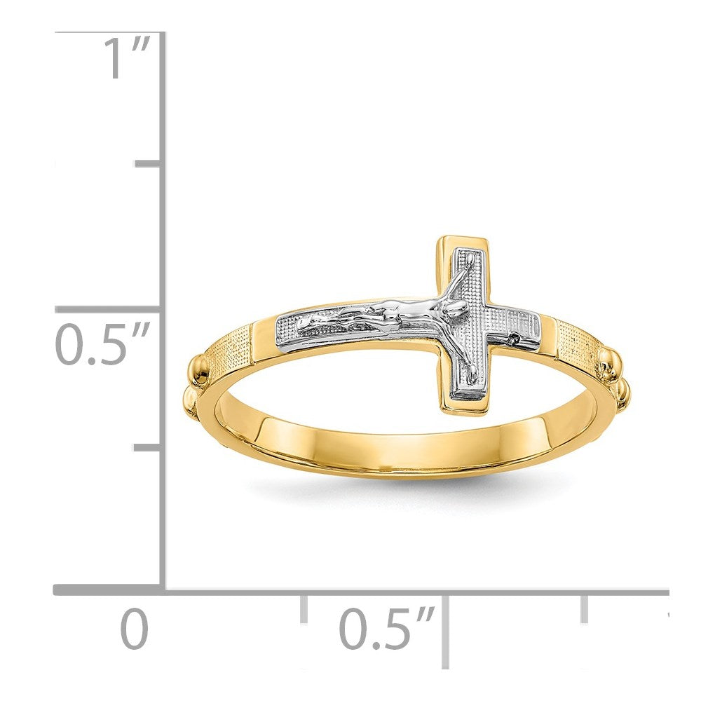 14K Two-tone Crucifix Rosary Ring Size 7