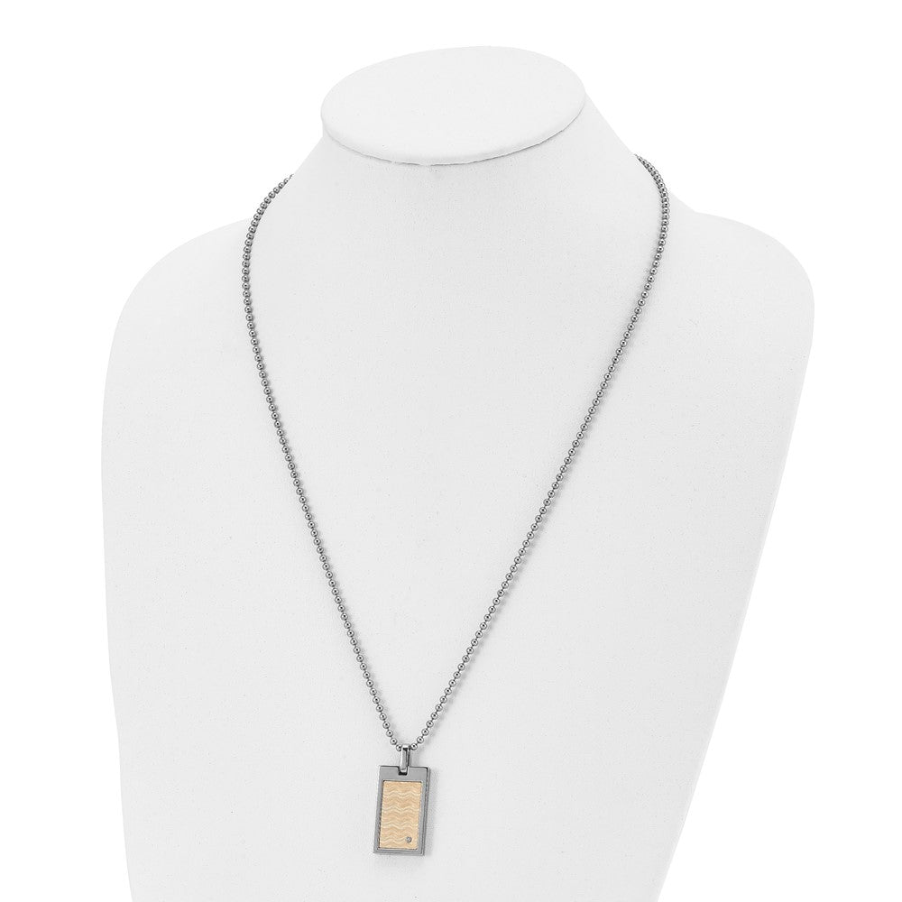 Stainless Steel Brushed & Polished w/18k Gold Accent .01ct. Dia Necklace