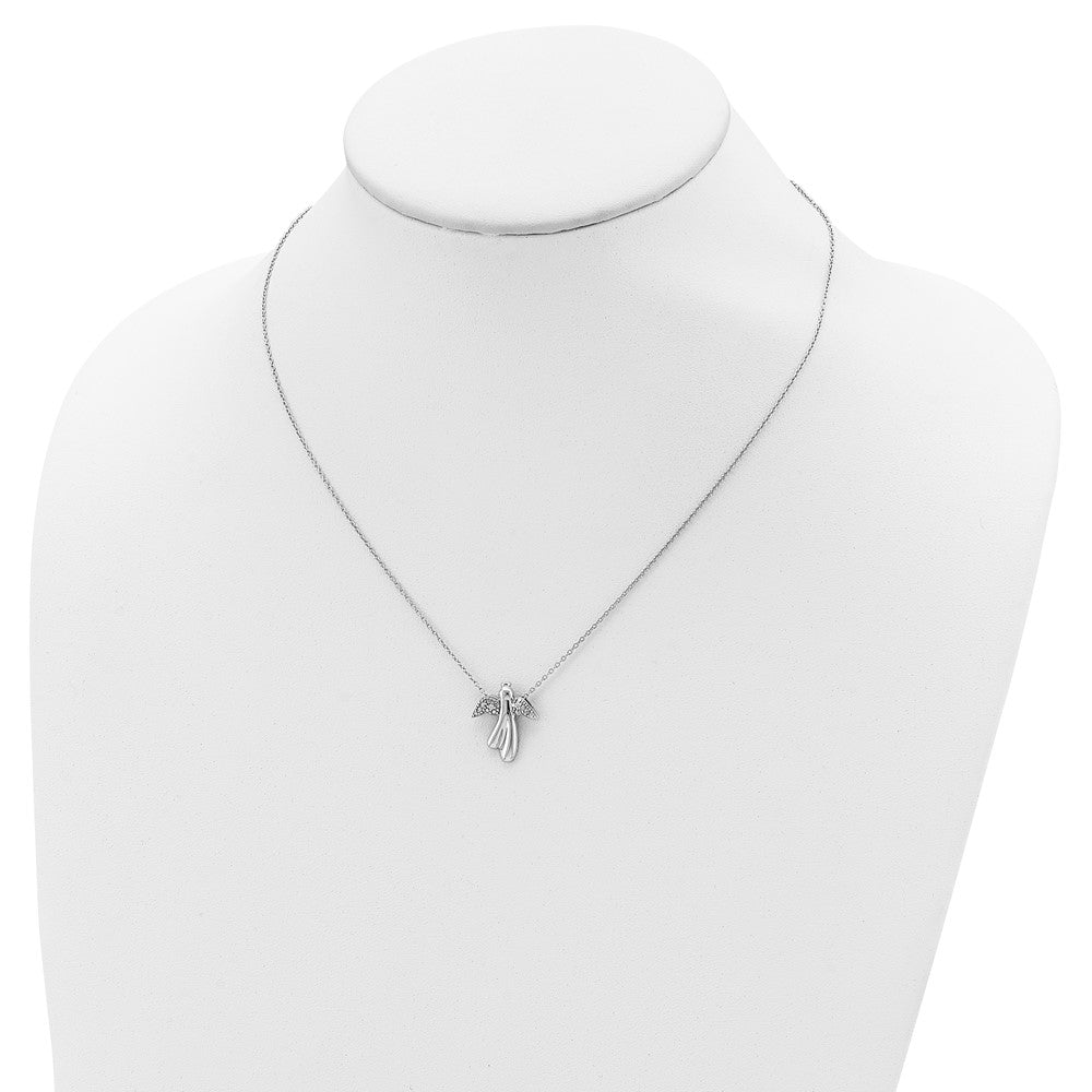 Sterling Silver Rhodium-plated Diamond Angel Necklace 18 Inches