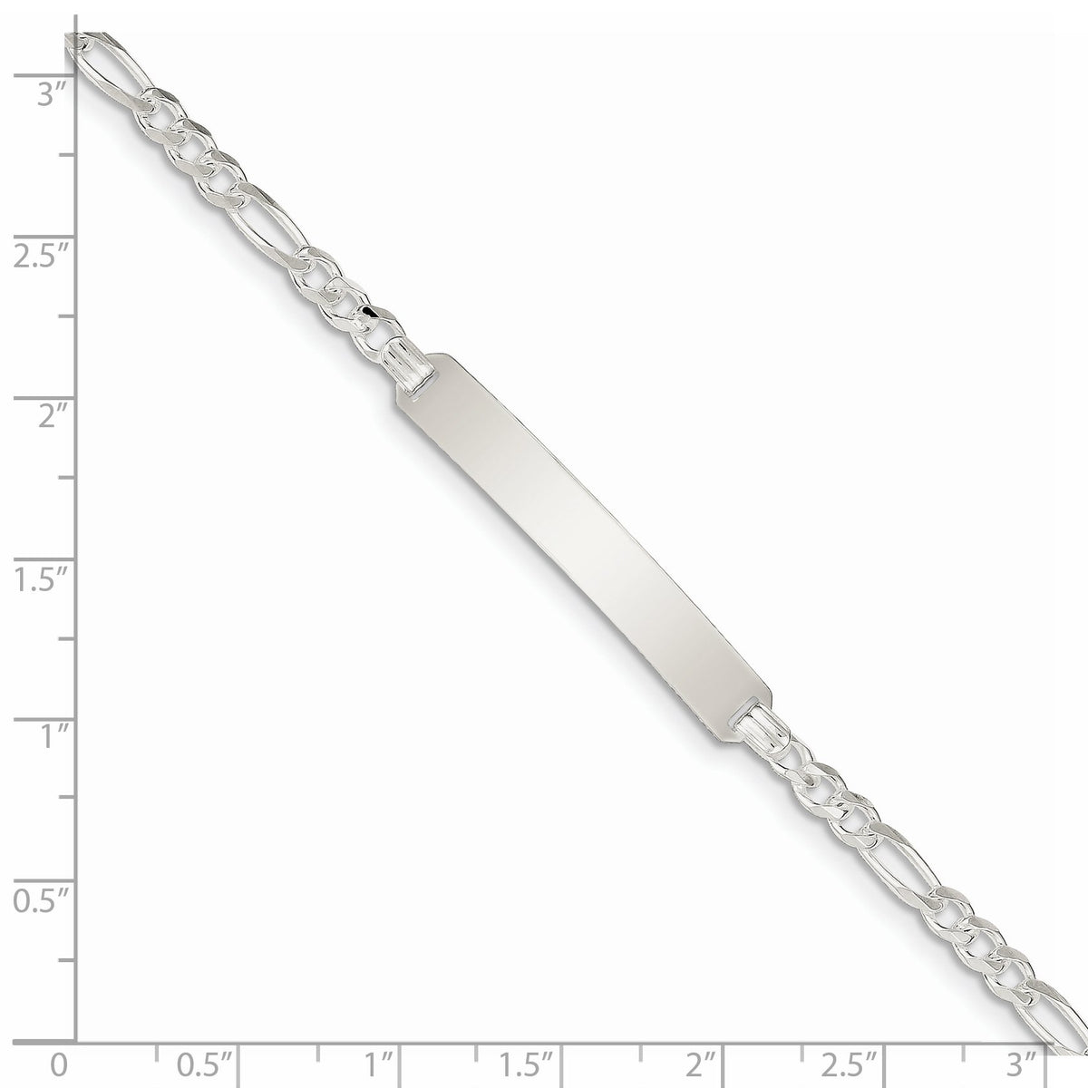 925 Sterling Silver Solid Polished ID Figaro Link Bracelet 8 Inch Lobster Claw 3mm Wide Identification Bracelet for Wome