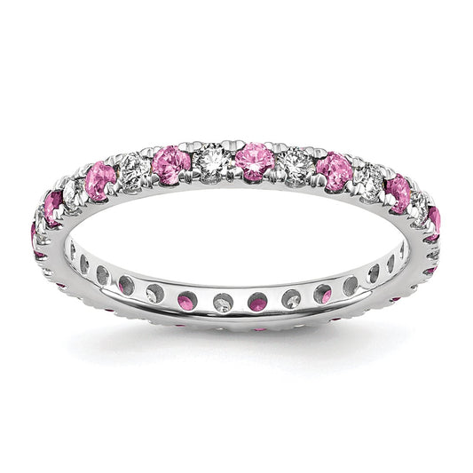 14k White Gold 3/8 carat Lab Grown Diamond VS/SI+ G+ and Lab Created Pink Sapphire Size 4.5 Eternity Band