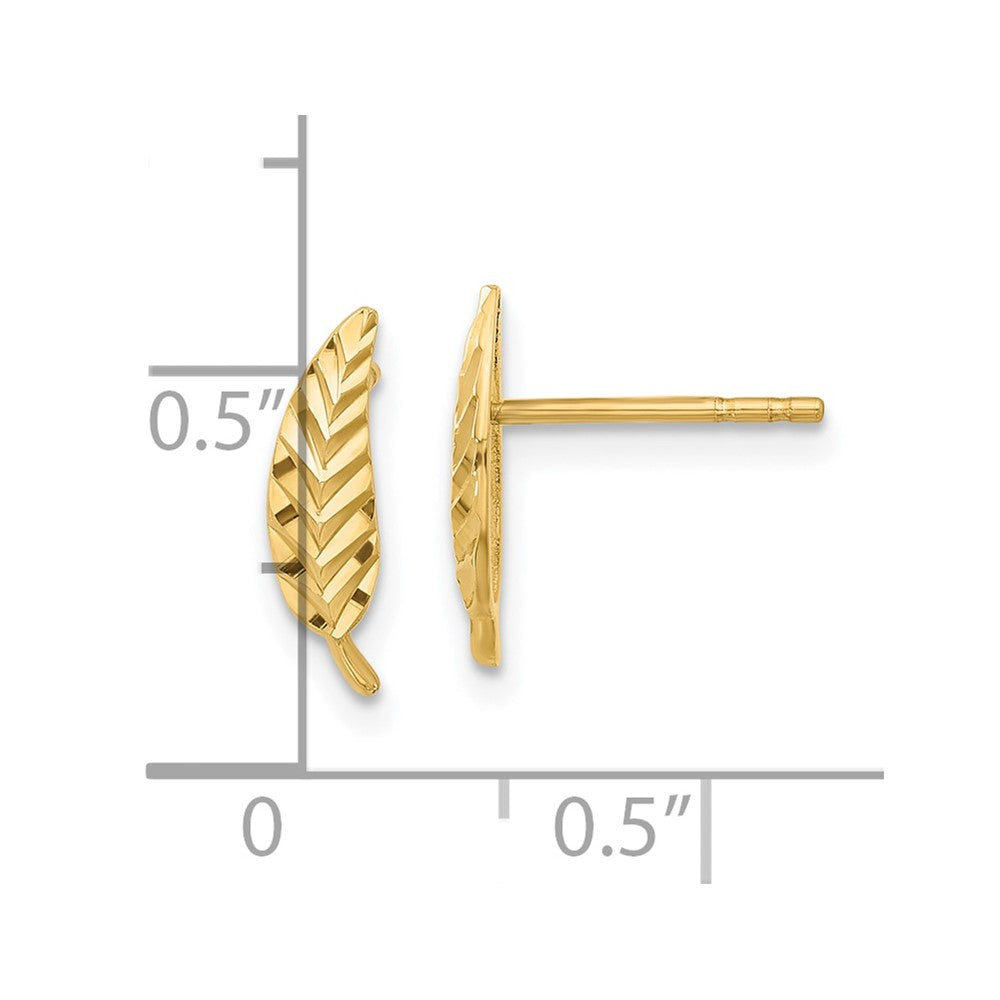 14K Polished and Diamond-cut Leaf Post Earrings
