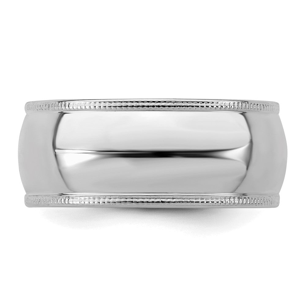 Sterling Silver Rhodium-plated 8mm Half Round Milgrain Size 12 Band