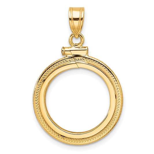 Wideband Distinguished Coin Jewelry 14k Polished Foxtail Chain 16.5mm x 1.35mm Screw Top Coin Bezel Pendant