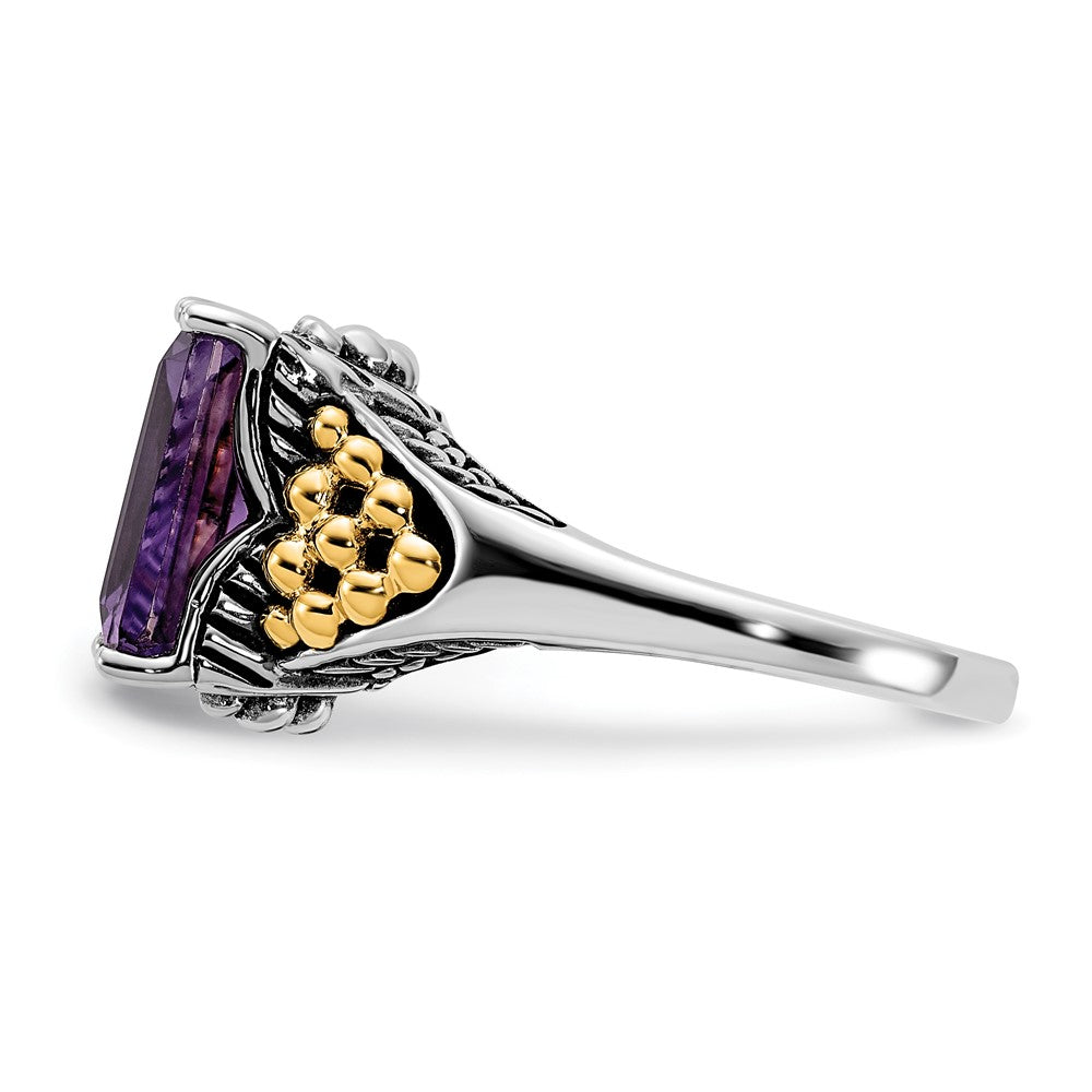 Sterling Silver w/14k Accent Polished & Antiqued Amethyst Ring