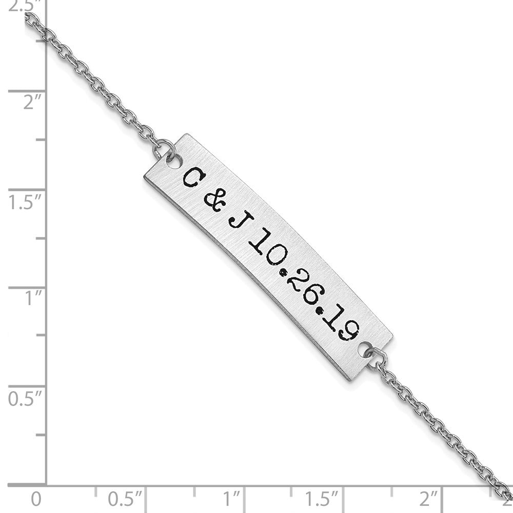 SS/Rhodium-plated Brushed Epoxy Initials and Date Bar Bracelet