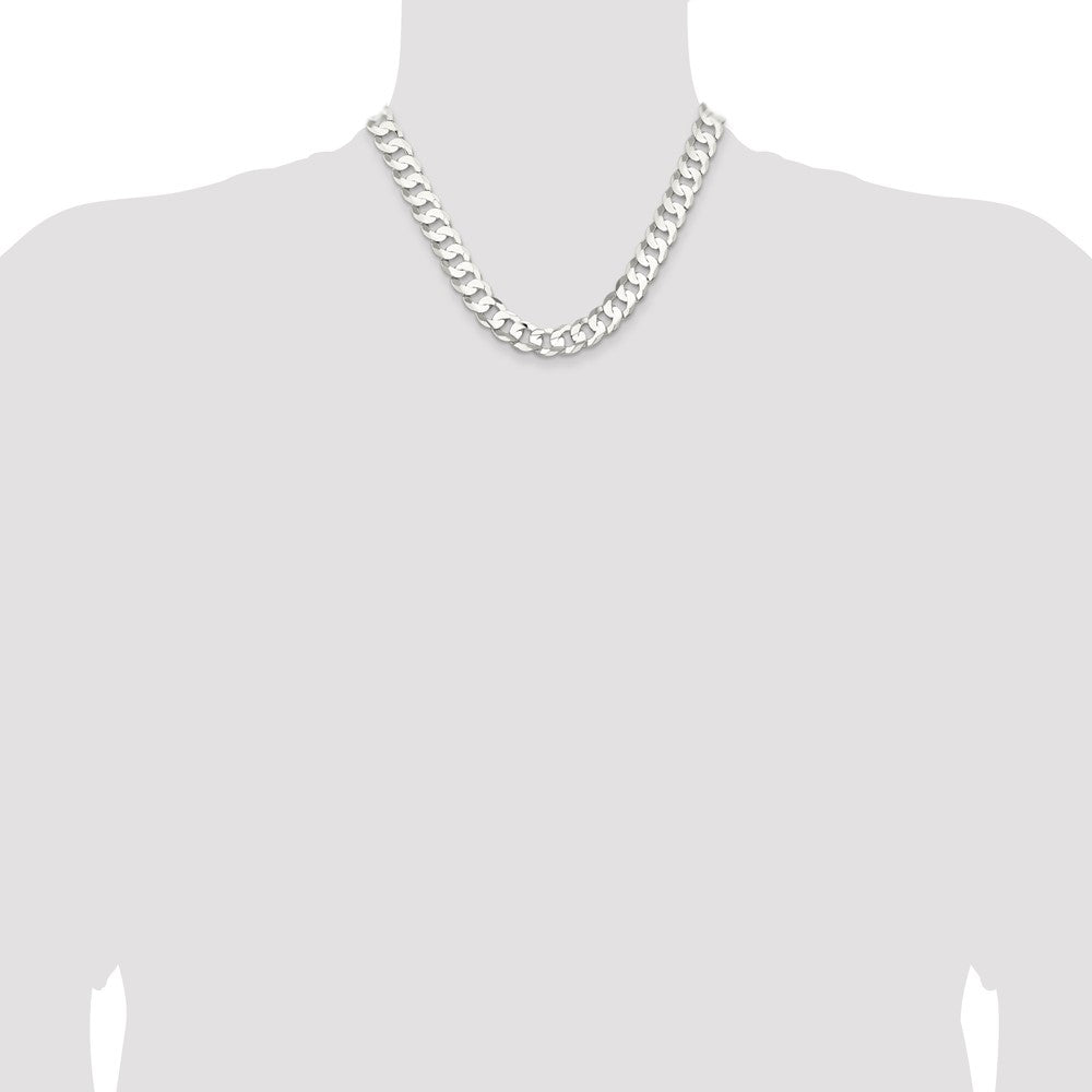 Sterling Silver 11.9mm Concave Beveled Curb Chain 18 Inches
