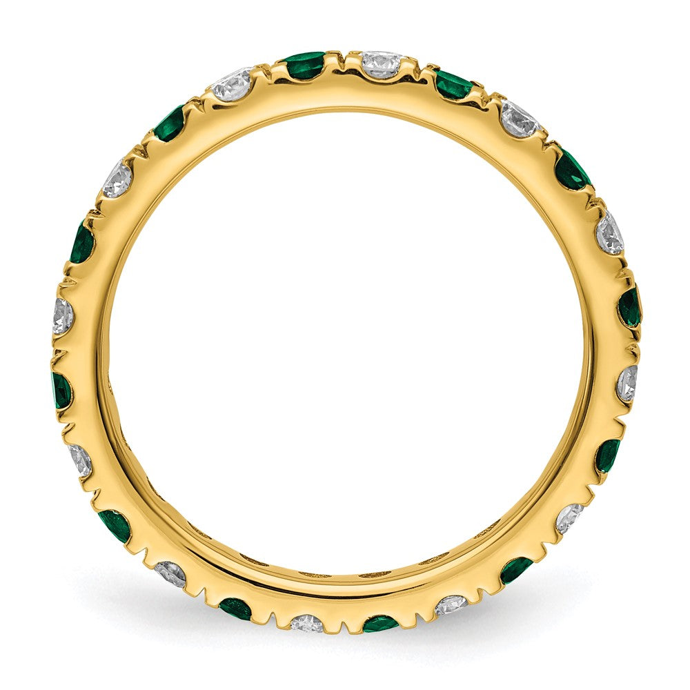 14k 3/4 carat Lab Grown Diamond VS/SI+ G+ and Lab Created Emerald Size 6.5 Eternity Band