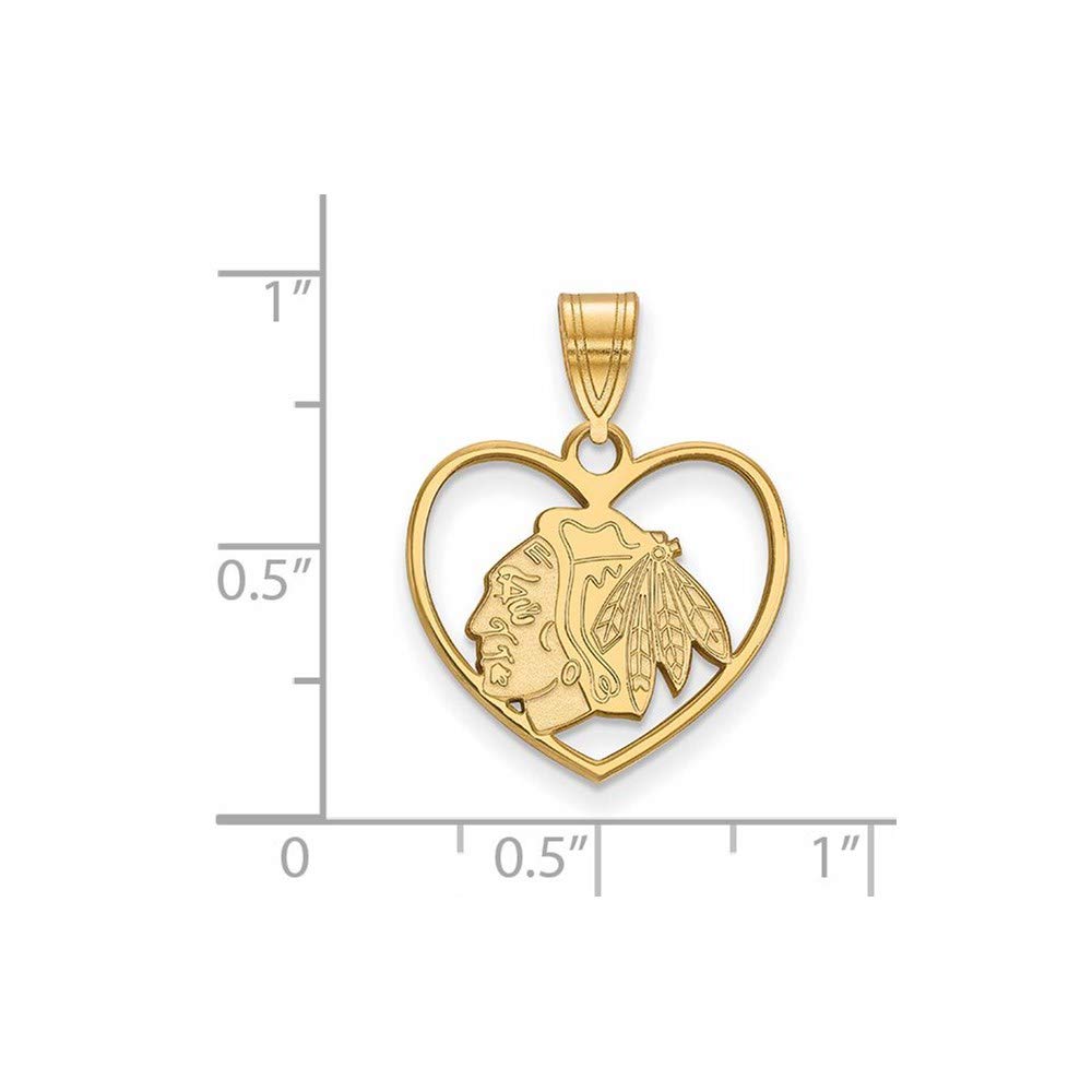 Sterling Silver Gold Plated NHL LogoArt Chicago Blackhawks Heart Pendant