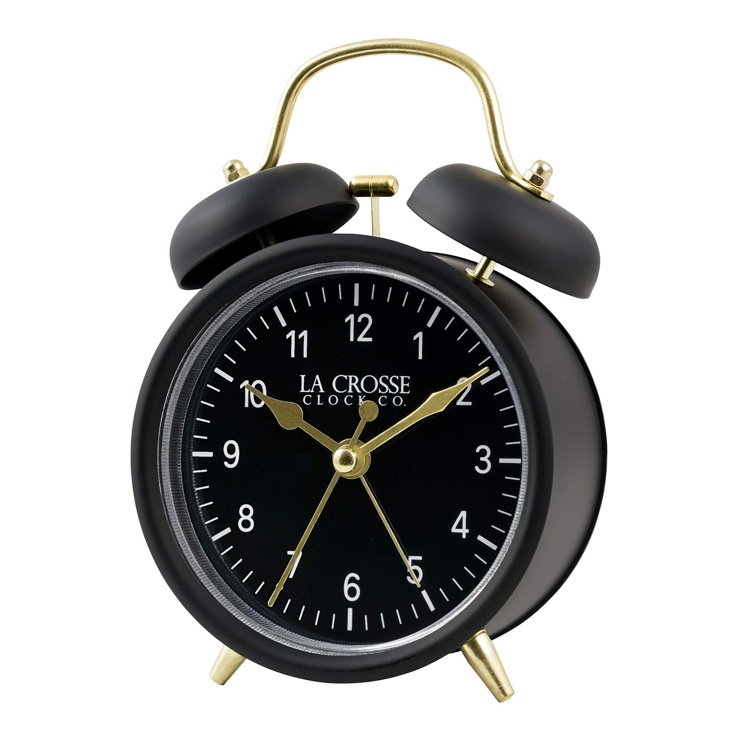La Crosse Clock Black Twin Bell Quartz Analog Alarm Clock, 617-3314BG