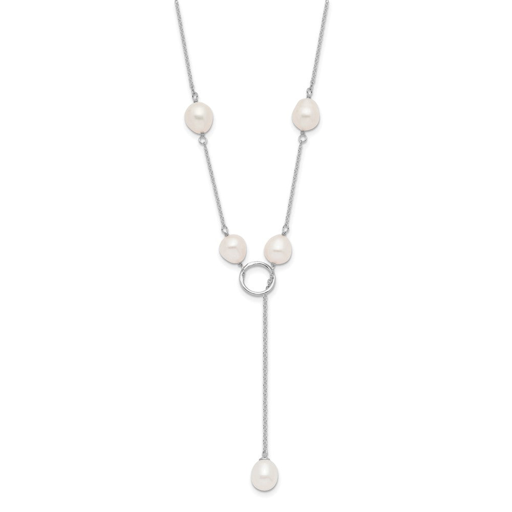 Sterling Silver Rhodium-plated 7-8mm White Teardrop Freshwater Cultured Pearl 13-Station Adjustable Drop Toggle 19 inch Necklace 19 Inches