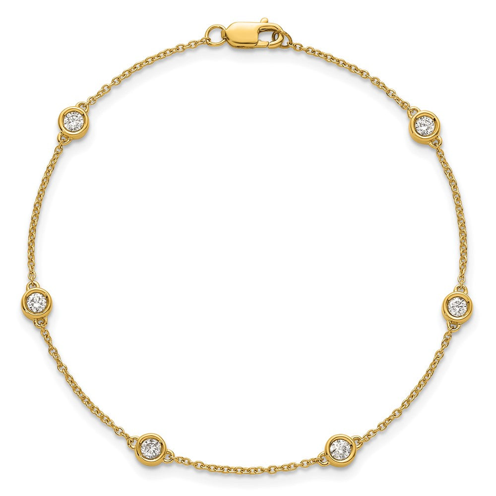 14k Complete 1/3 carat Bezel-set Diamond and Cable Chain 6-Station 7 inch Bracelet