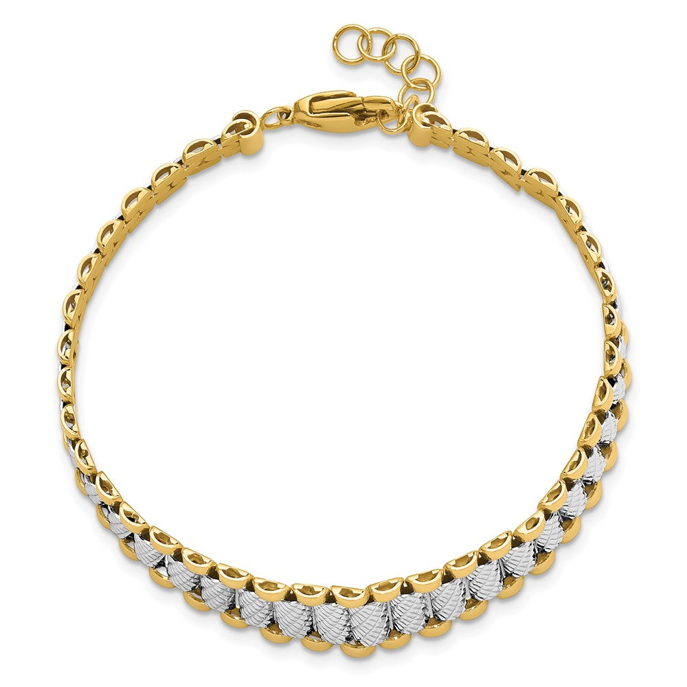 14K Two-tone Polished / Diamond-cut w/.5in ext. Bracelet 7.5  inches