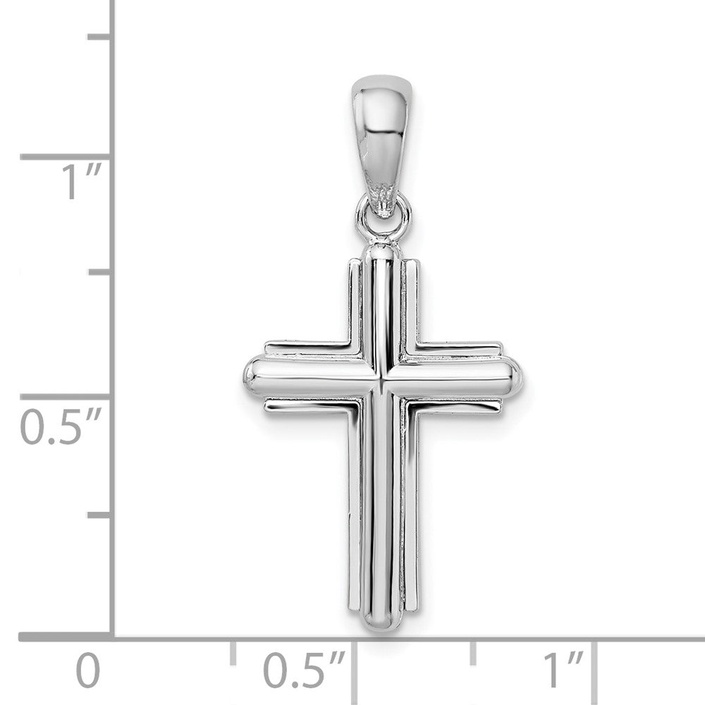 De-Ani Sterling Silver Rhodium-Plated Rounded Cross with Frame Pendant